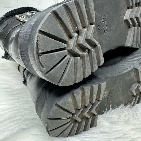 Zara Leather Buckle Faux Fur Lined Moto Boots Sz 9 - Picture 10 of 10